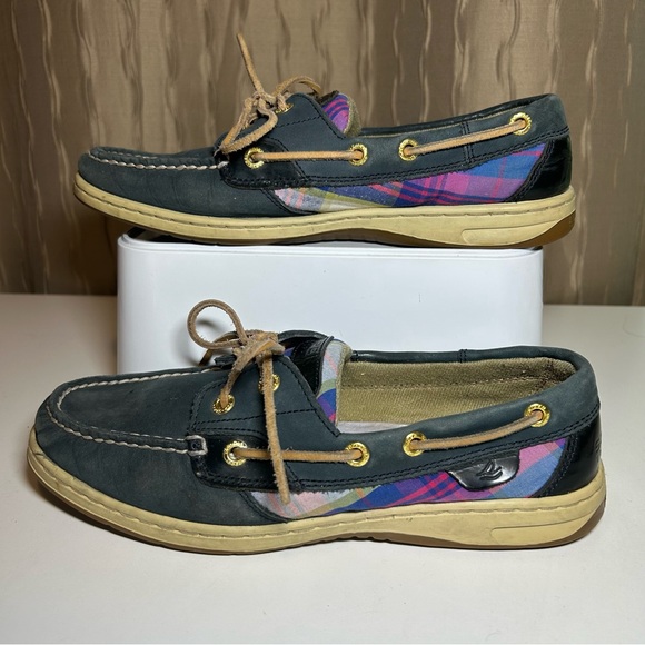 Sperry Top Sider Bluefish Women's 7.5 Loafers Plaid Boat Blue Tan Pink 9353657 - Picture 3 of 16